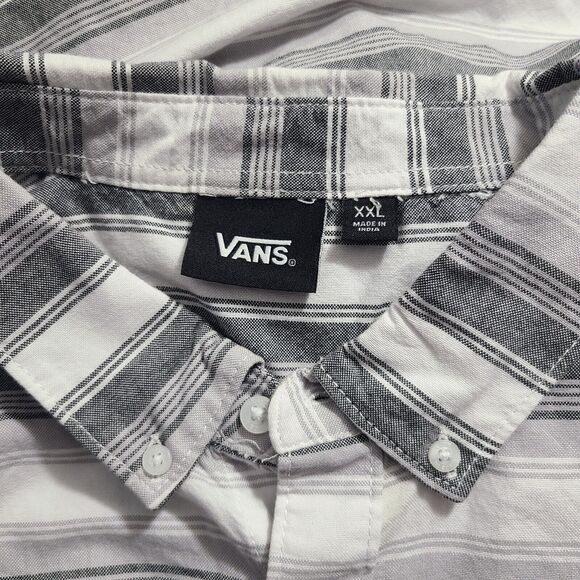 Vans Off The Wall Men's Shirt White Gray Plaid Button Up Short Sleeve XXL - Picture 4 of 6
